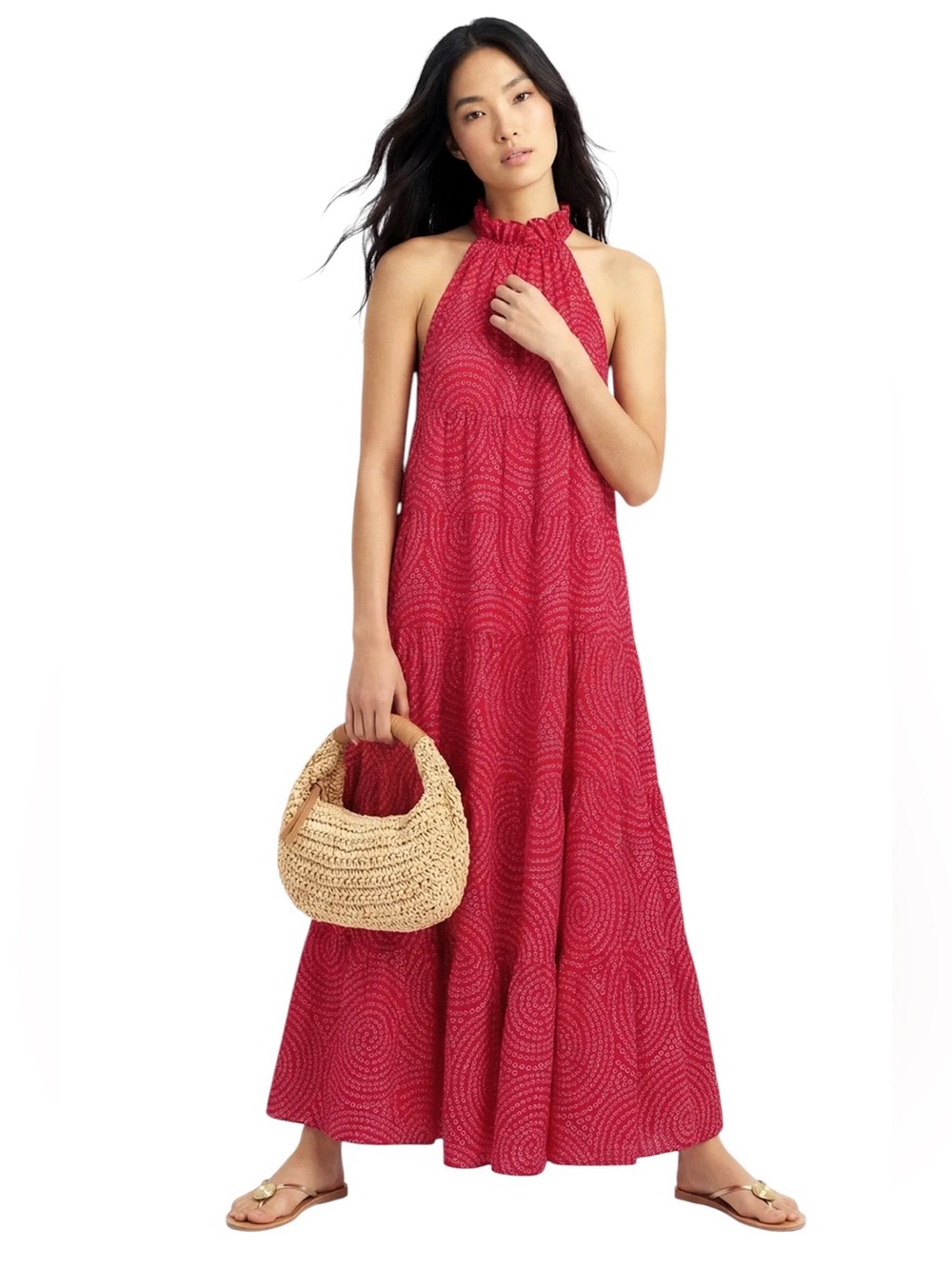 RHODE Pink/Red Julia Halter Maxi Dress